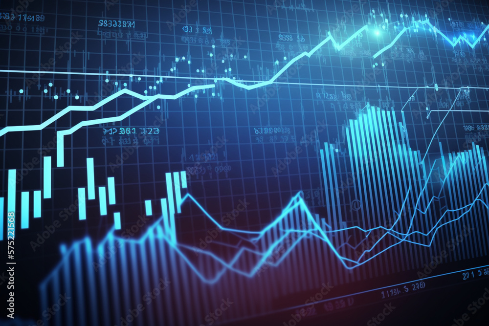 Stock Exchange Chart on Blue Background, Financial, Investment, Trading, Business Stock Exchange Chart on Blue Background, Financial, Investment, Trading, Business