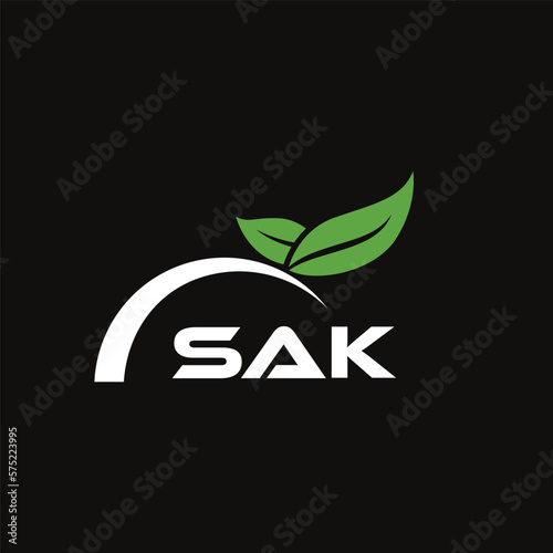 SAK letter nature logo design on black background. SAK creative initials letter leaf logo concept. SAK letter design.