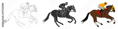 Vector Illustration of a Majestic Race Horse and Jockey in Action
