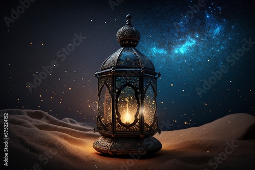 A lantern with the moon in the background, creative ai photo