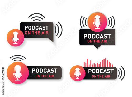 Podcast microphone icon in flat style. Audio interview vector illustration on isolated background. Studio speaker sign business concept.