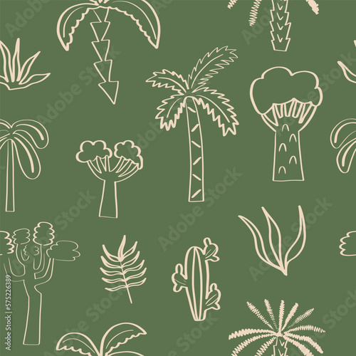 Cute seamless pattern with palm trees. Vector illustration for baby print, clothes and bedding.