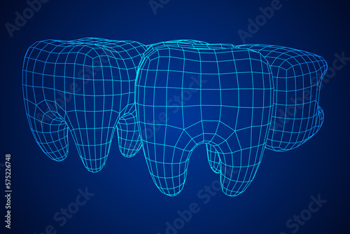 Tooth protection of enamel. Wireframe vector.