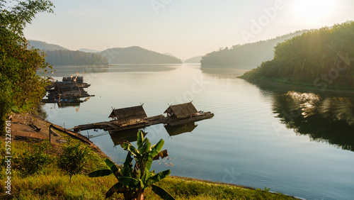 morning at Huai Krathing lake in the North Eastern Thailand Isaan region, famous for its floating bamboo rafts where you can have lunch or dinner in the middle of the lake.  photo