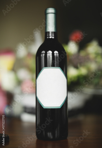 grey Wine bottle blank label product photography design background 