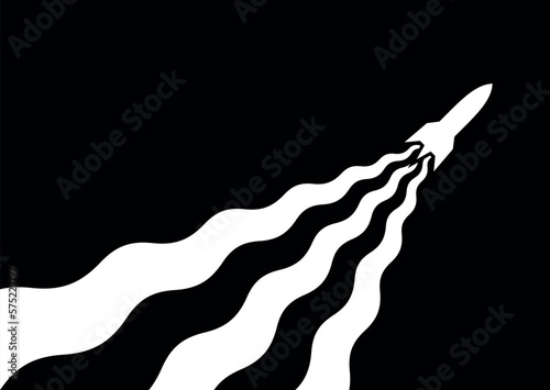Illustration of a flight or launch of a rocket. Symbol of speed, flight or start. Attribute of space or force.