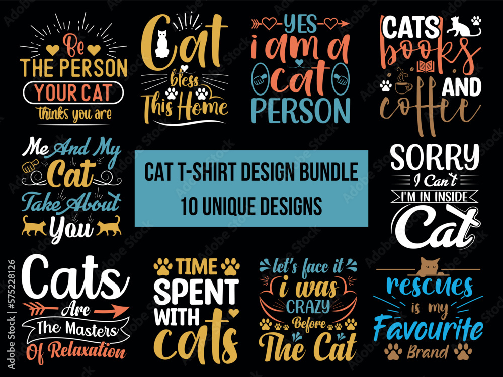 Cat t-shirt design Bundle, Cat Lovers SVG T-Shirt Design, Cat quotes  design for card, mug, banner and t-shirt.