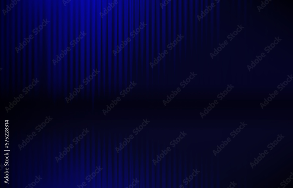Abstract illuminated empty dark blue stage with drapery. Design template. 3d vector background