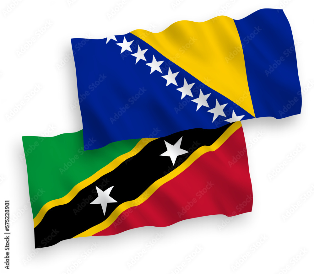 Flags of Federation of Saint Christopher and Nevis and Bosnia and Herzegovina on a white background Flags of Federation of Saint Christopher and Nevis and Bosnia and Herzegovina on a white background
