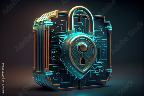 Computer information security concept, lock and circuit and s