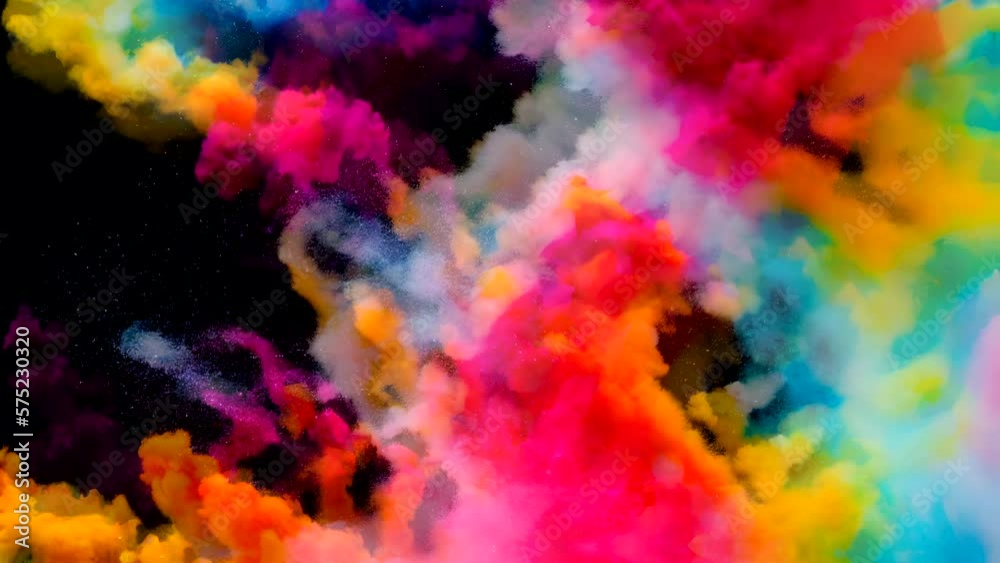 abstract splash painting watercolor hand drawn on dark background. Fantasy galaxy sky with colorful smokes. Seamless and infinity looping video animation. Live wallpaper or screen saver video