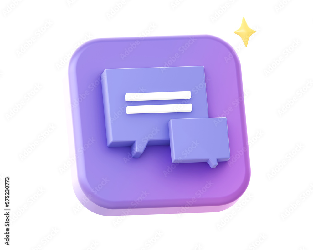 3d render of purple chat bubble side icon for UI UX web mobile apps social media ads designs 3d render of purple chat bubble side icon for UI UX web mobile apps social media ads designs