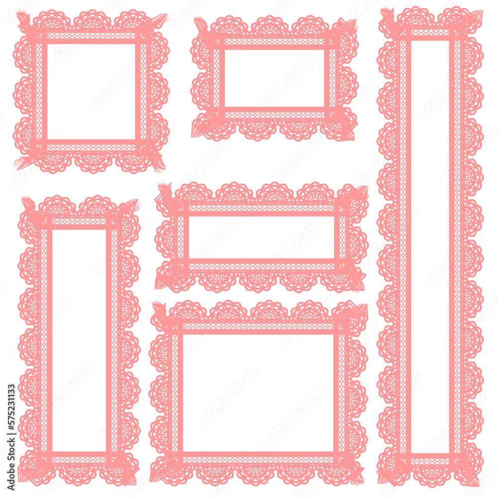 春色、くすみカラーフリルレース四角サイズ各種セット