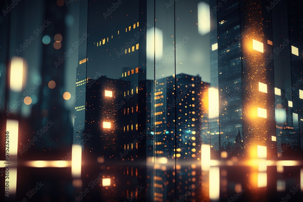 Futuristic building background with blur and night bokeh effect. Abstract background. Generative AI