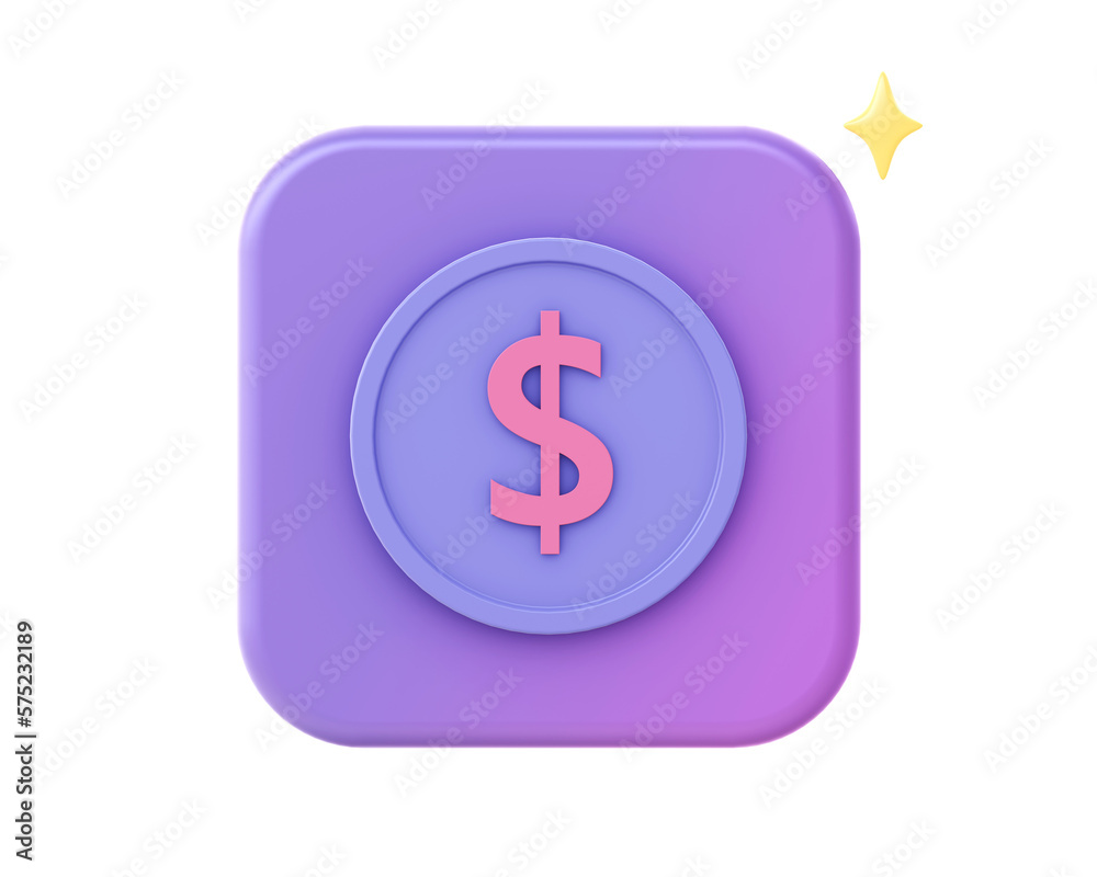3d render of purple coin and money icon for UI UX web mobile apps social media ads designs 3d render of purple coin and money icon for UI UX web mobile apps social media ads designs