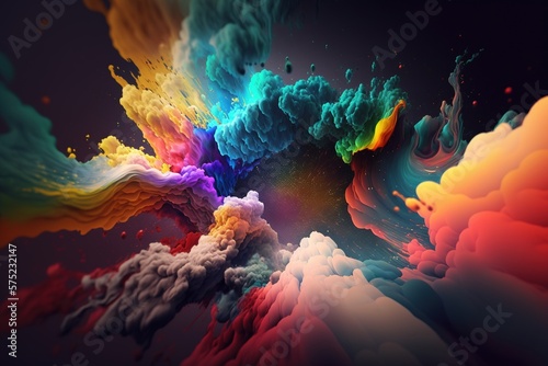 Spreading of colourful smoky cloud in the space. Generative AI © AJay