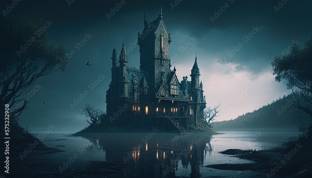 Mysterious castle in darkness illustration Mysterious castle in darkness illustration