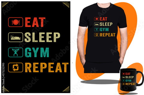 Gym Fitness T shirt design and mug design vector for boys and girls and super cool gym t shirt design template and concept