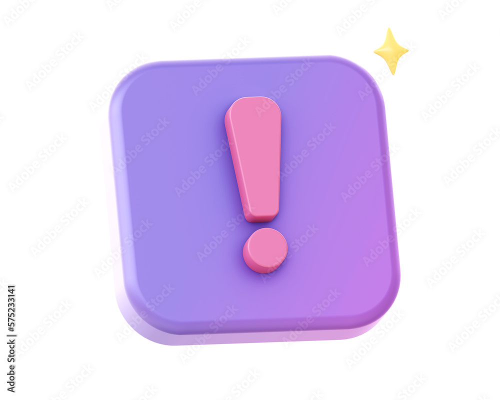 3d render of purple exclamation mark side icon for UI UX web mobile apps social media ads designs 3d render of purple exclamation mark side icon for UI UX web mobile apps social media ads designs