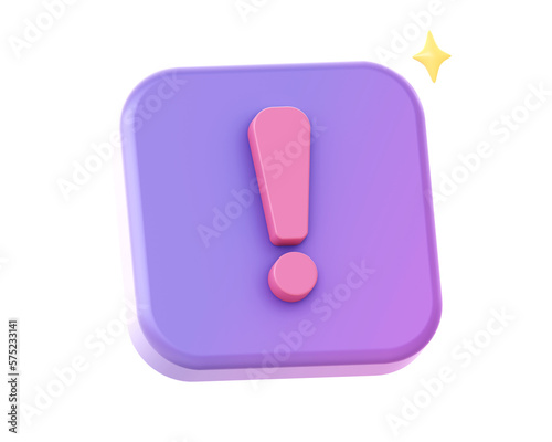 3d render of purple exclamation mark side icon for UI UX web mobile apps social media ads designs
