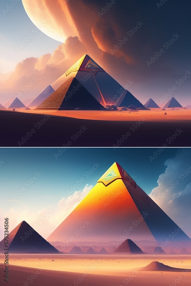 sunset, pyramid, egypt, sun, sky, vector, desert, illustration, landscape, egyptian, travel, sea, water, nature, mountain, summer, pyramids, clouds, design, tourism, ancient, light, beach, mountains, 