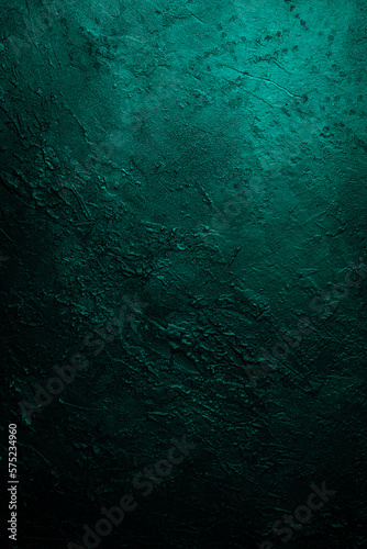 Deep emerald green texture or background with stains, waves and grain elements. Image with place for text. Template for design