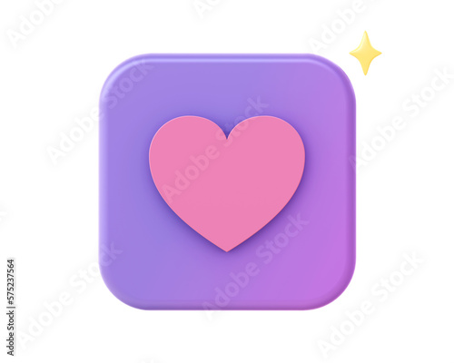 3d render of purple love heart icon for UI UX web mobile apps social media ads designs