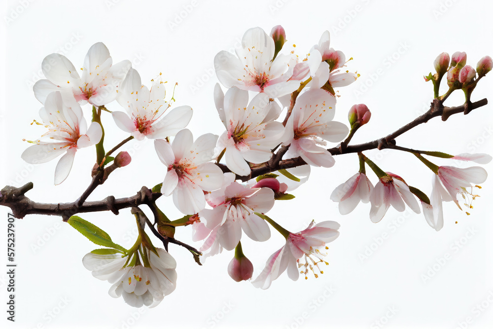Blooming cherry blossoms on a white background. Blooming cherry blossoms on a white background.