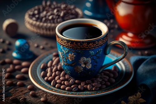 Fragrant black coffee on the table Generative AI © Лилия Захарчук