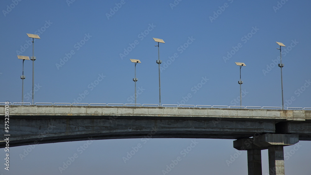 Detail of illumination on road bridge over Nile at Izbat Al Silsilah, Egypt, Africa
