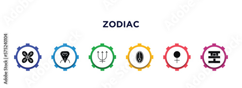 zodiac filled icons with infographic template. glyph icons such as affluence, devotion, neptune, nitre, venus, standard of quality vector.