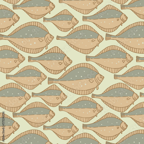 flounder fish. Vector illustration. For print. Pattern of flounder fish.
