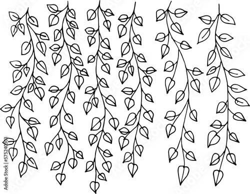 Ivy hand drawn outline. Ivy grows on the wall. Vector illustration.