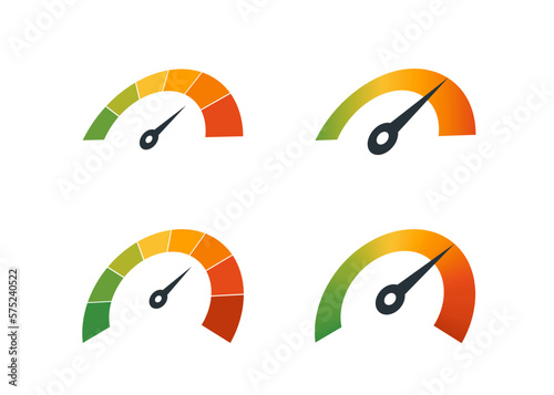 Speedometer, speed meter vector icon set. many perspectives colorful speed meter..