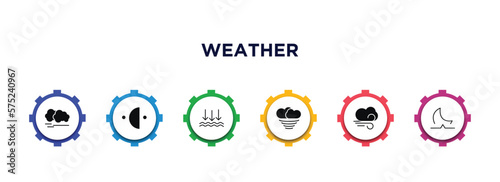 weather filled icons with infographic template. glyph icons such as haze, last quarter, atmospheric pressure, typhoon, gust, moonrise vector.