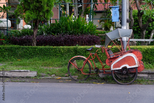 Beautiful Indonesian Traditional Pedicab/Becak. This is a good tourism transportation in Surakarta City, Indonesia