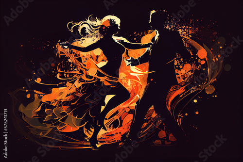 Fototapeta Illustration of man and woman dancing