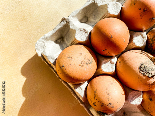 farm dirty eggs in a tray
