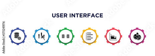 user interface filled icons with infographic template. glyph icons such as analytics tings, data analysis, data collection, justified, multiple variable lines, labels vector.