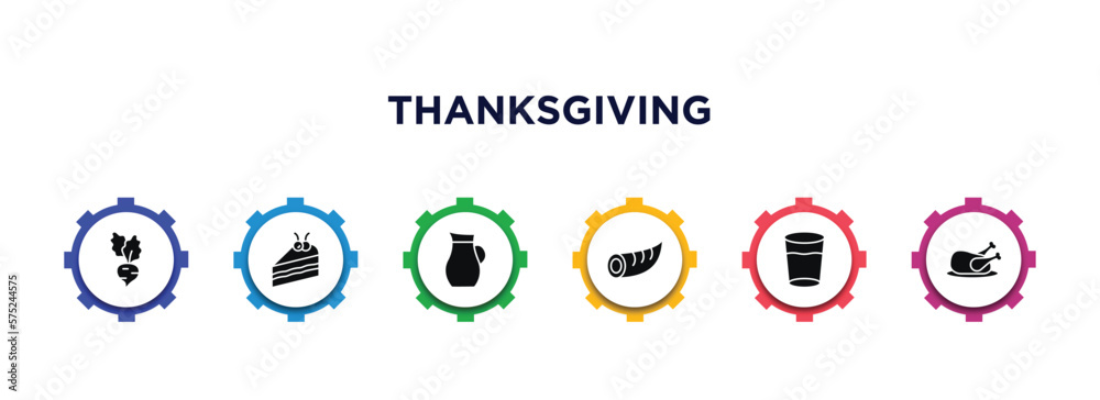 thanksgiving filled icons with infographic template. glyph icons such as beet, piece of cake, jug, cornucopia, glass of water, turkey vector. thanksgiving filled icons with infographic template. glyph icons such as beet, piece of cake, jug, cornucopia, glass of water, turkey vector.
