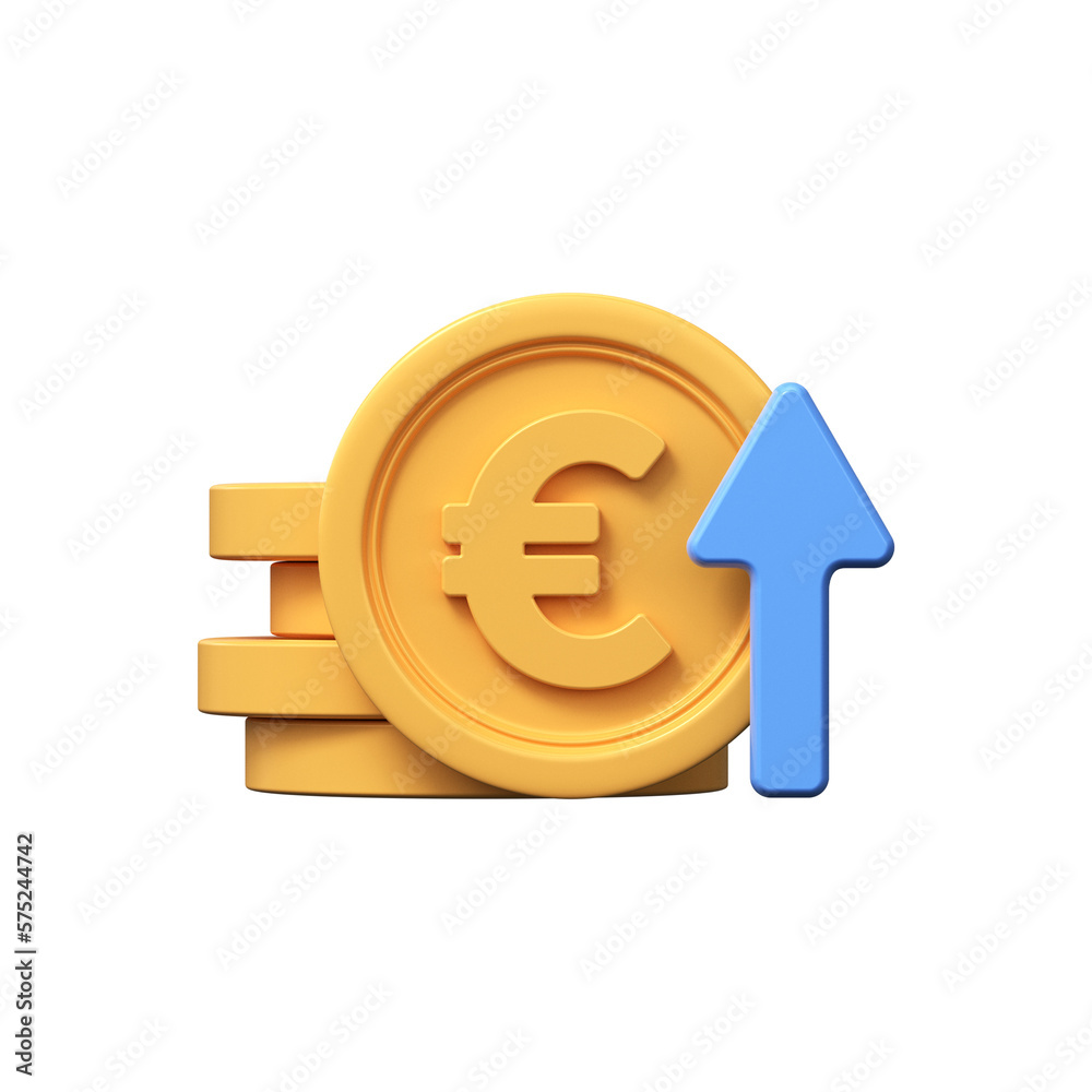 3d Euro appreciation icon. Money symbol with up arrow. 3d Euro appreciation icon. Money symbol with up arrow.