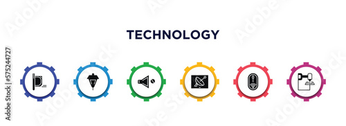 technology filled icons with infographic template. glyph icons such as straight air, lamp post, no audio, tv and satellite, wireless mouse, 3d printers vector.