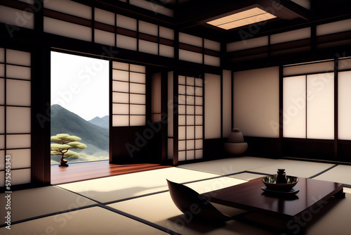 日本の木造住宅の居間をアースカラーベースのインテリアで表現, with Generative AI