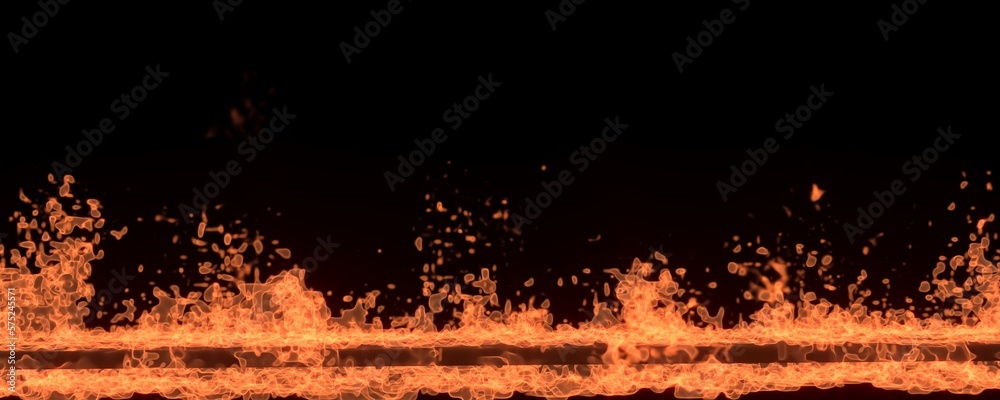 3d rendering illustration Fire flames on black background.for business finance or podium premium product