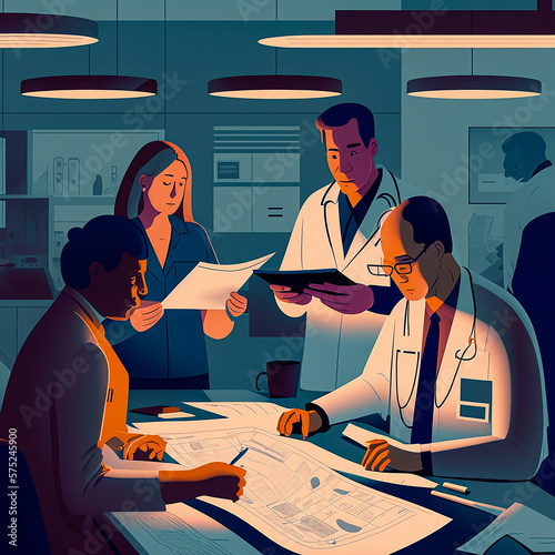 illustration of a medical team collaborating on a treatment plan for a patient. Generative AI. photo