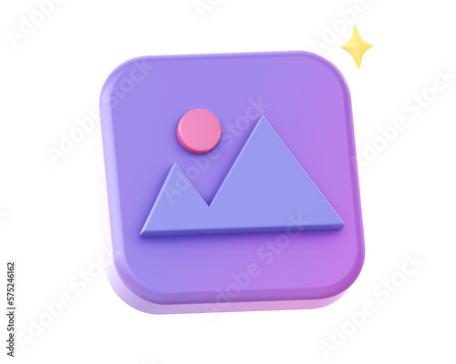 3d render of purple picture image photo side icon for UI UX web mobile apps social media ads designs