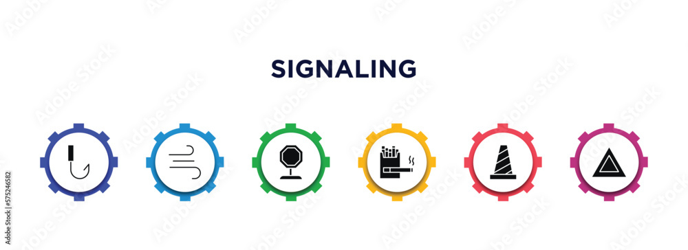 signaling filled icons with infographic template. glyph icons such as no hooks, on air, pit stop, cigarettes, traffic cones, give way vector.