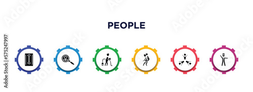 people filled icons with infographic template. glyph icons such as radiologist working, recruit, man vacuuming, give a piggy back ride, succes team, policeman working vector.