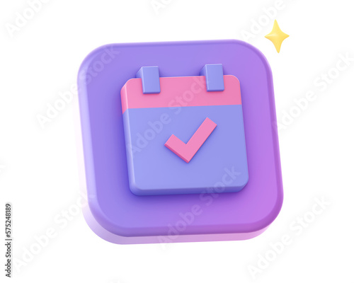 3d render of purple reminder calendar schedule side icon for UI UX web mobile apps social media ads designs