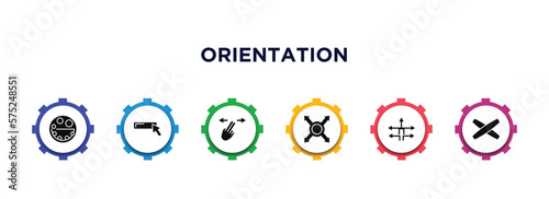 orientation filled icons with infographic template. glyph icons such as wait, type, hand move, maximize, five, clear vector.